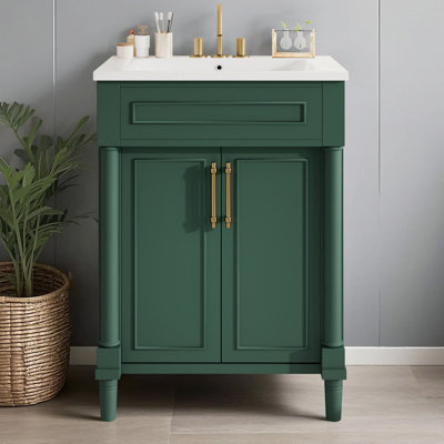 24" Bathroom Vanity with Integrated Ceramic Sink and Double Door Storage