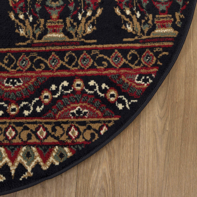 Albata Contemporary 100% Polypropylene Abstract Floral Power-Loomed Indoor Area Rug, Round 5'
