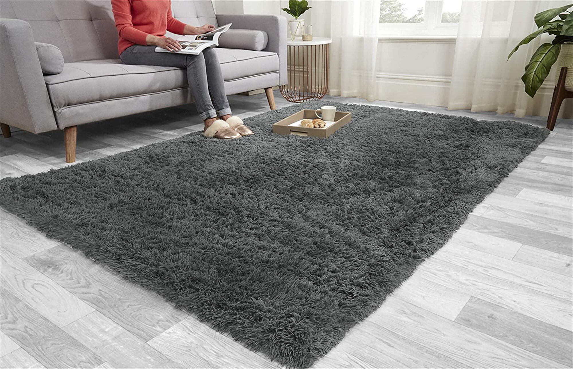 super soft fluffy shaggy rug anti-slip carpet mat living room large area  rugs modern floor bedroom extra large size non shedding grey, 160cm x 230cm
