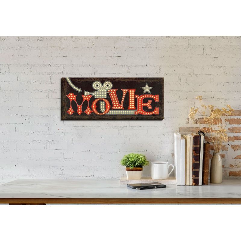 « movie lights ii », art textuel, Toile tendue, H 20 po x l 8 po x P 0,75 po