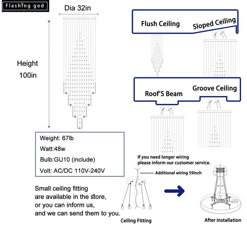 D32"X H100" High Ceiling Chandelier Crystal Raindrop Chandeliers for Staircase Large Chandelier for Villa Entrance Foyer