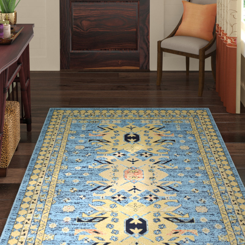 Tapis oriental bleu clair Eesi, Rectangle 7 pi 1 po x 10 pi