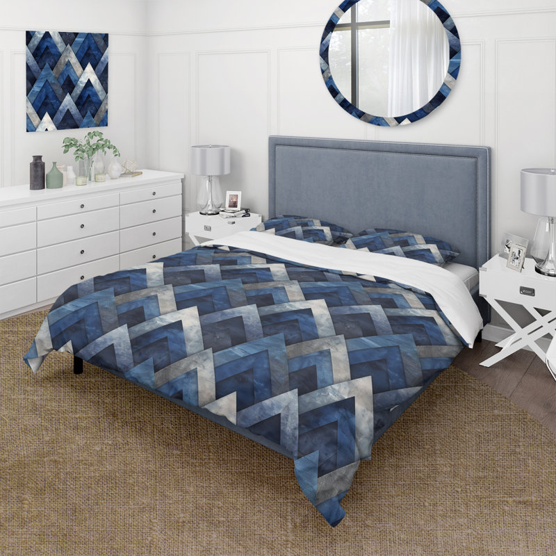 Ensemble de housse de couette Mid-Century Blue I, Housse de couette très grand + 2 taies décorativ
