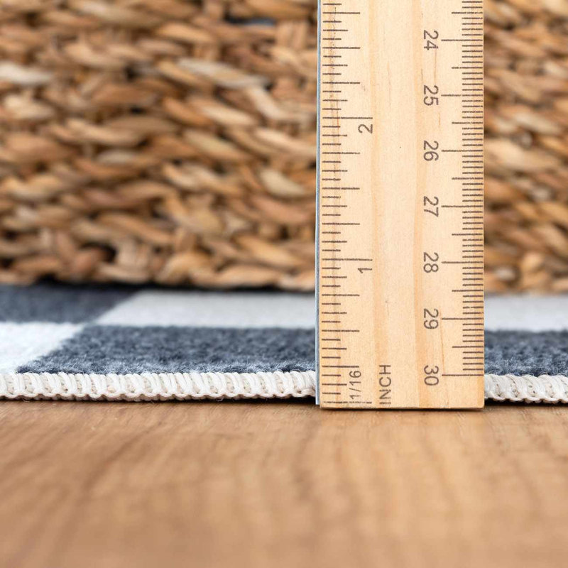Tapis Manhattan à carreaux géométriques, lavable à la machine, anthracite/bleu/crème/gris, Bleu, gris, crème