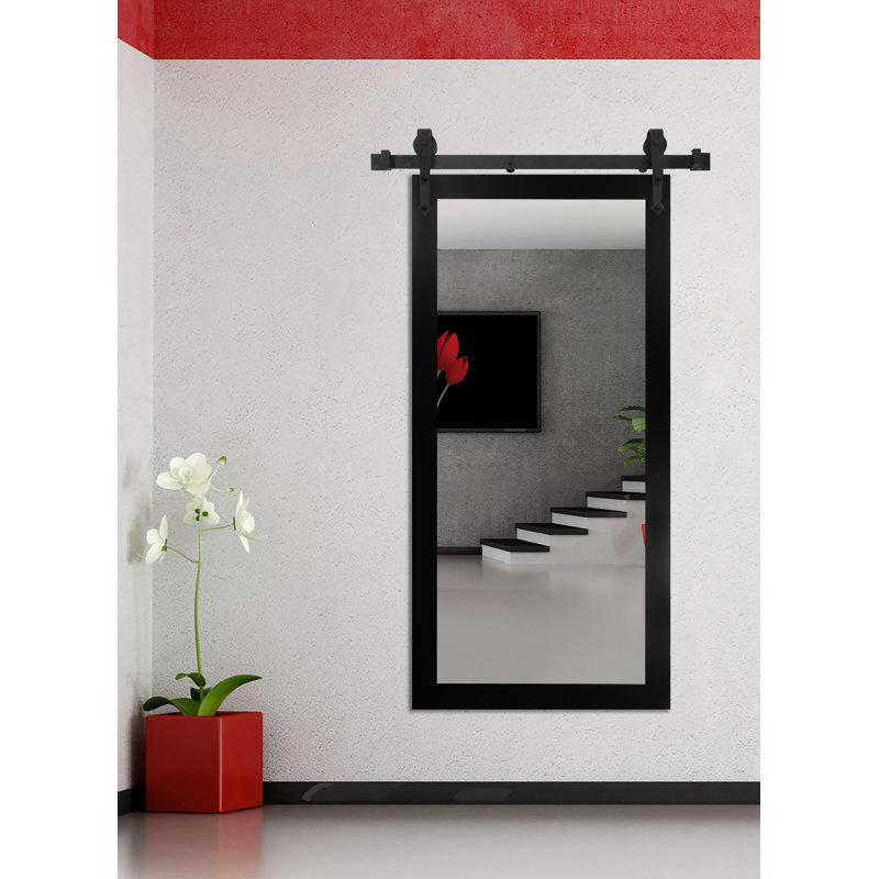 Neace Solid Wood Flat Wall Mirror, Satin Black, 64" H x 36" W