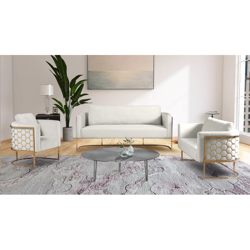 Casa 75.5'' Velvet Sofa, Cream Velvet, Chrome