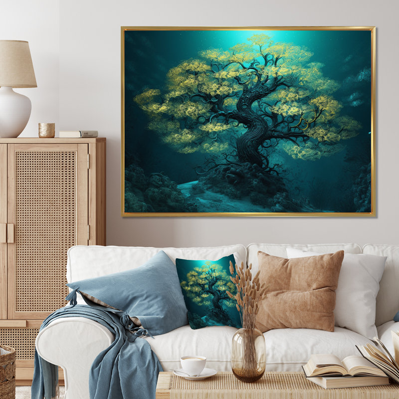 «Ruud Glowing Bonsai Tree I», reproduction sur toile, H 24 po x l 32 po x P 1 po, Cadre flottant doré