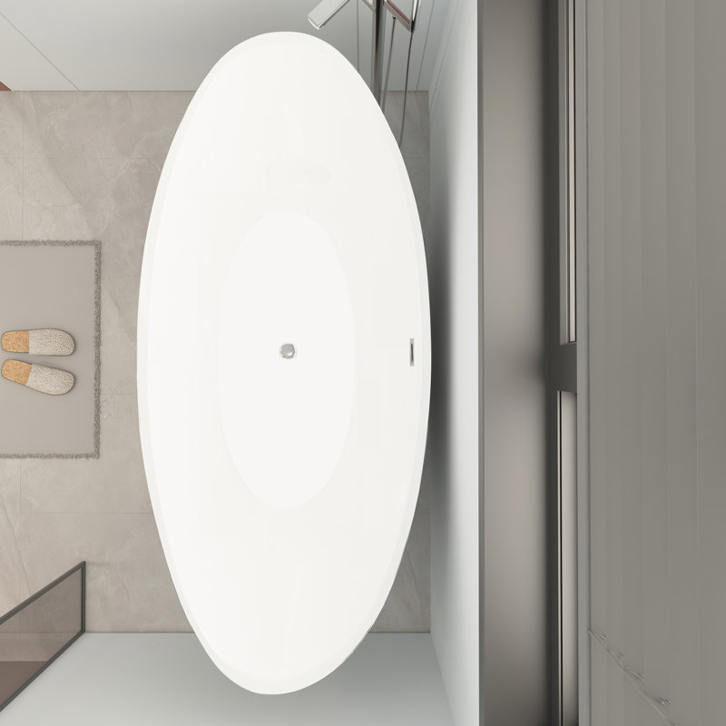 65'' x 31'' Freestanding Soaking Bathtub, Double Slipper Acrylic Bathroom Tub, White