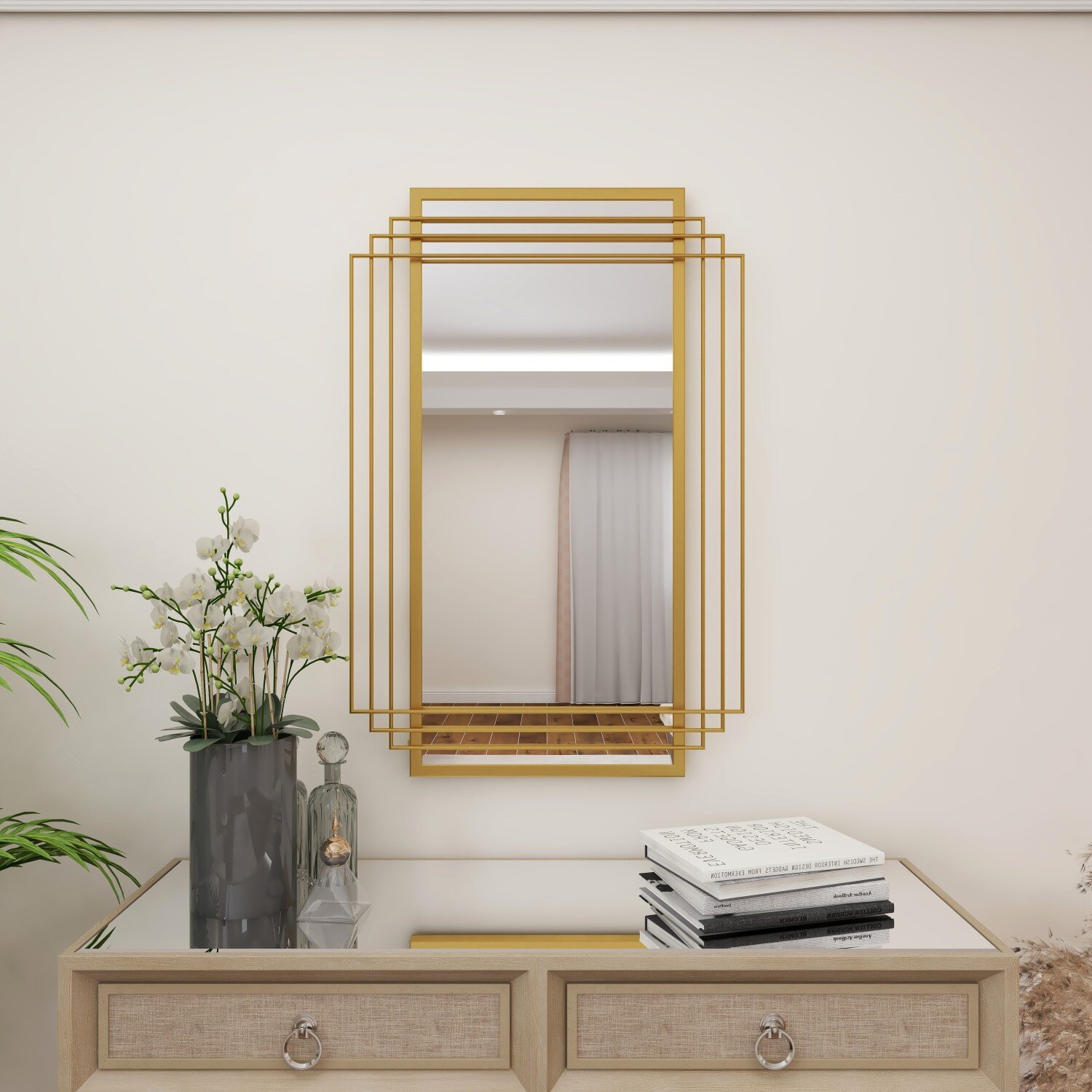 CosmoLiving by Cosmopolitan Gold Metal Geometric Wall Mirror & Reviews ...