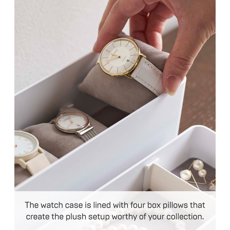 White and Natural Wood Stacking Jewelry Box with Adjustable Dividers