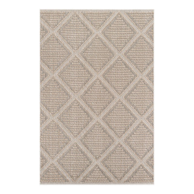 Geometric Machine Made Power Loom Polypropylene Plastic Indoor/Outdoor Area Rug in Khaki