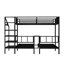 Lit superposé simple pour 3 personnes, lit superposé au dessus d'un lit simple en métal avec tablettes de bureau, économie d'espace / réduction du bruit, noir