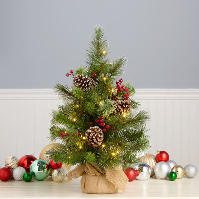 2ft. Iced Berry Pine Burlap Tree with LED Lights