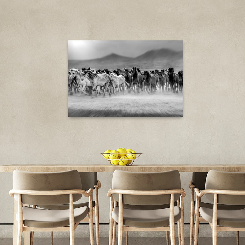 Troupeau de chevaux au galop - Art mural abstrait contemporain et dramatique représentant la nature et la faune