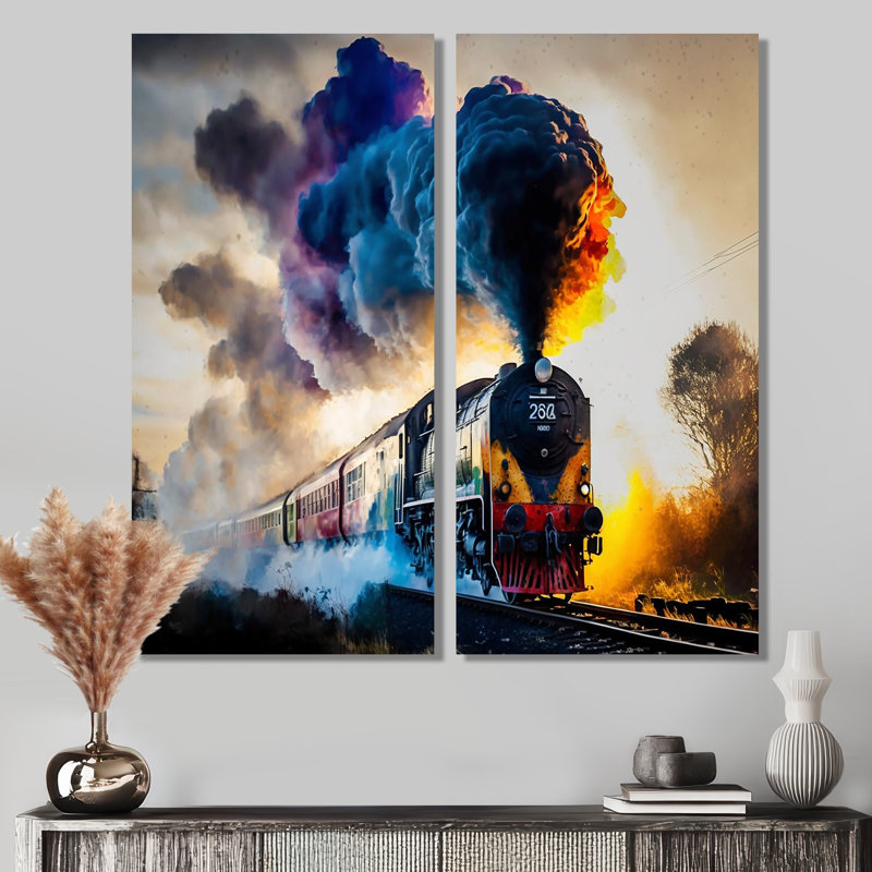 Train On The Move I - Grand train, art mural, 32" H x 32" W, Wrapped Canvas, Does Not Apply