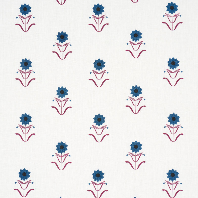 Schumacher x Peg Norriss Forget Me Nots Fabric, Blue/Plum
