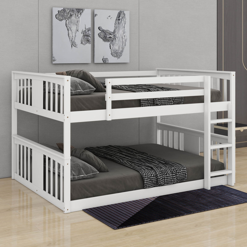 Lit superposé double au dessus d'un lit double avec échelle, Blanc