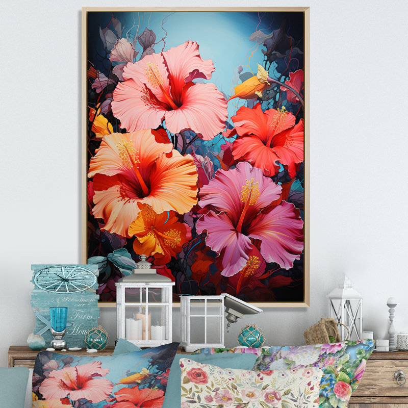 Biondi Hibiscus Hibiscus Harmony II sur toile, Cadre naturel flottant, H 32 po x l 24 po x P 1 po