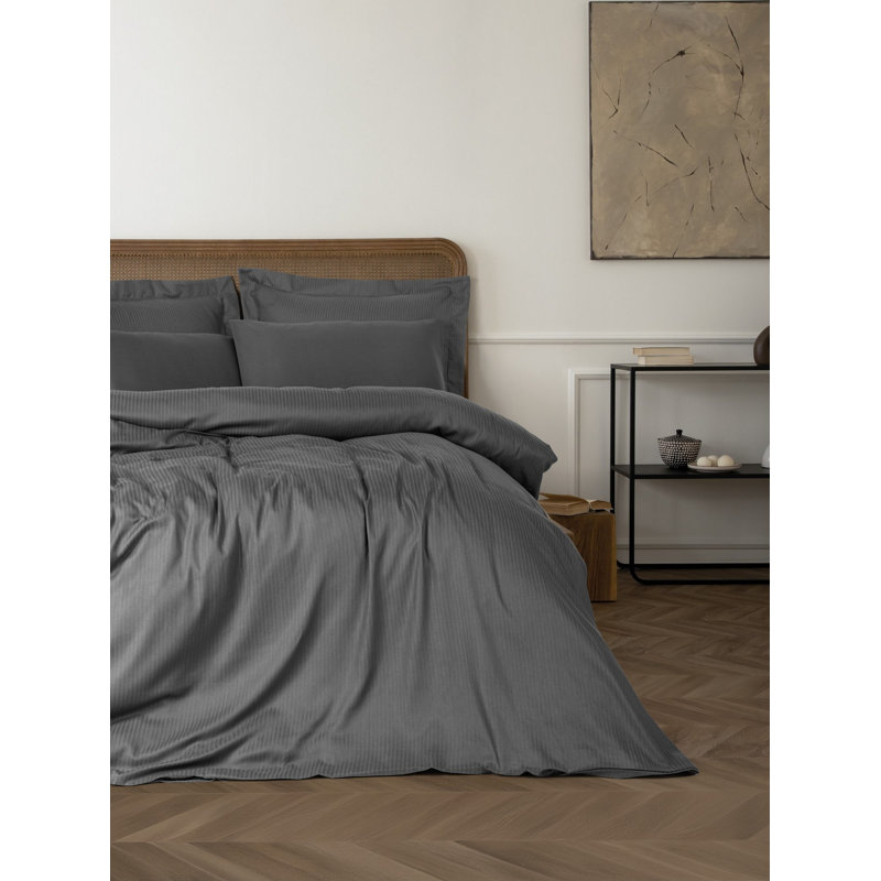 Luxury Double Quilt Cover Set, Anthracite, 79.0 x 86.6 inches | 60% Lyocell / 40% Cotton, Reactive Printing, Machine Washable, 145 Thread Count | Includes 2 Oxford Pillowcases (19.7 x 27.6 inches) with Envelope Closure