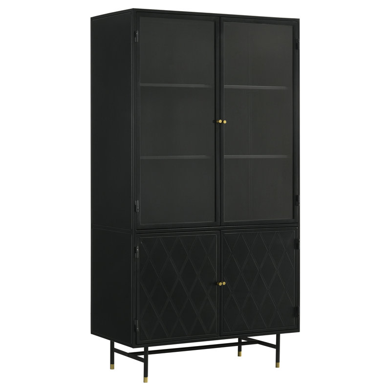 Finition raffinée - Armoire de rangement haute en métal 4 portes Santiago noir mat