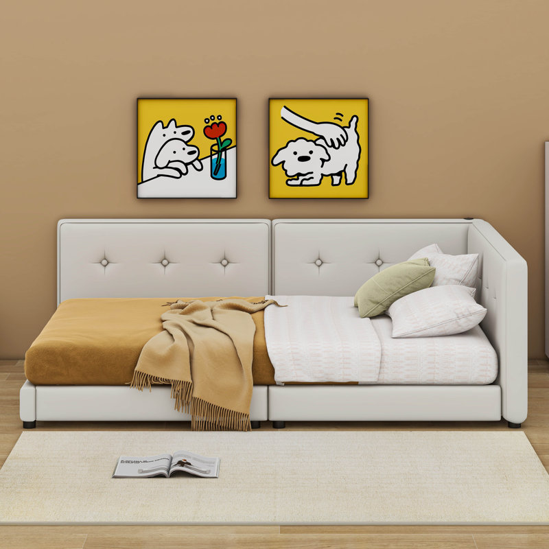 Upholstered Platform Bed with USB Ports, Queen