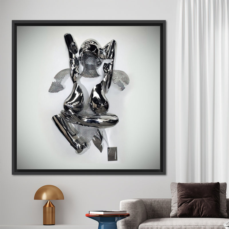 Silver 3D Wall Art featuring Abstract Romantic Couple Hugging on Premium Quality Canvas, Framed Print without Mat, Black
