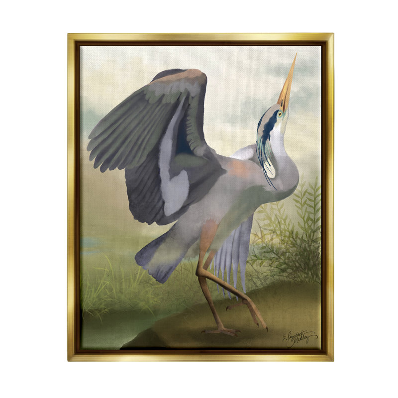 Crane Dance Landscape, Cadre flottant métallique doré, H 31 po x l 25 po x P 1,7 po