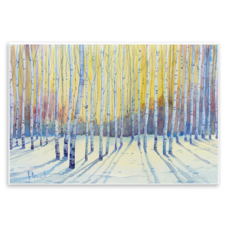Sunlit Winter Birch Trees, plaque murale par Paul Brent, H 13 po x l 19 po