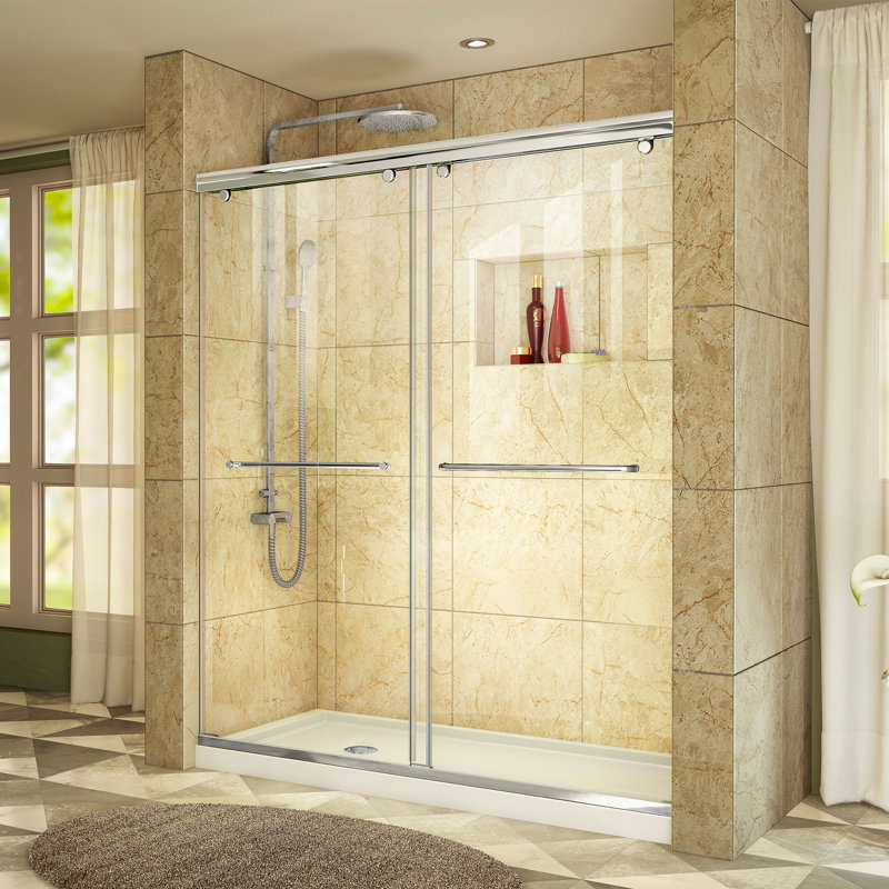 Charisma 60" x 78.75" Rectangle Bypass Sliding Shower Door with Base Included, Chrome/White, Left Hand Drain