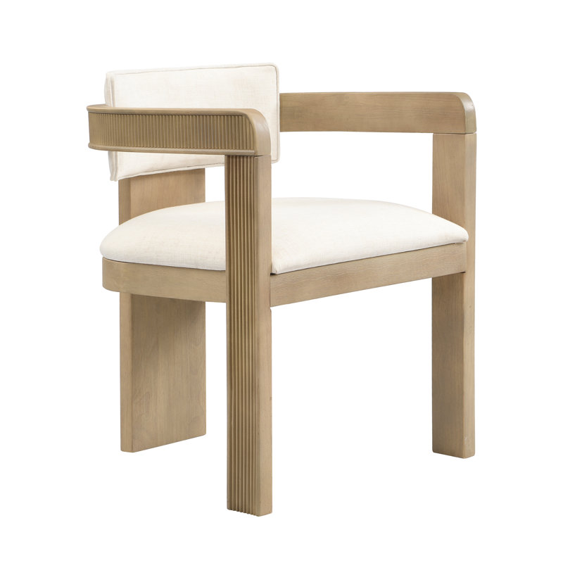 Lyddia 23.50"Wide Modern Neoclassical Upholstered Dining Arm Chair with Fluted Wood Frame, 4, Beige Cushion/Light Ash Frame