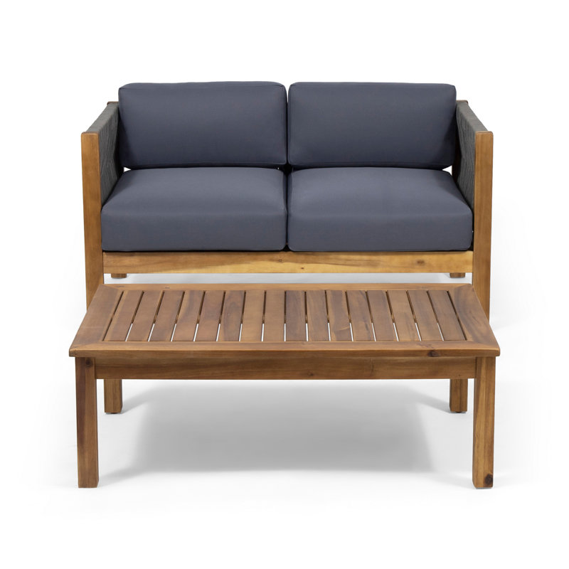 Ensemble de tables basses pour causeuse d'extérieur 2 pièces, bois d'acacia brun, gris foncé