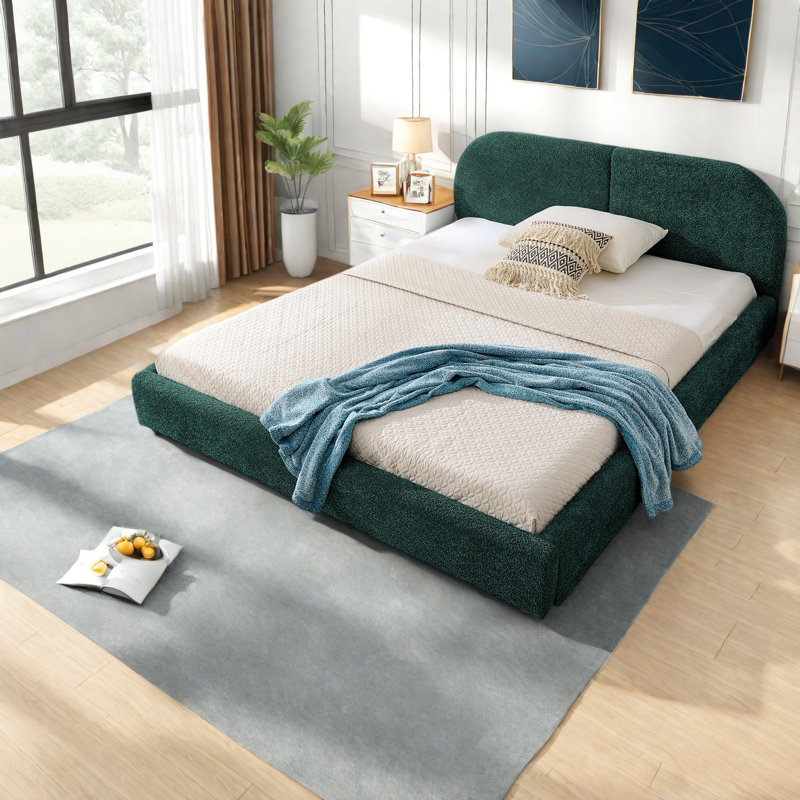 Lits verts modernes avec tête de lit tapissier, cadre en MDF robuste pour la maison
