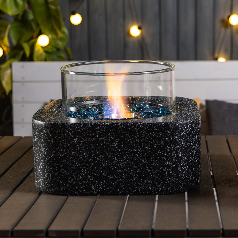 Tabletop Fire Pit With Glass Wind Guard