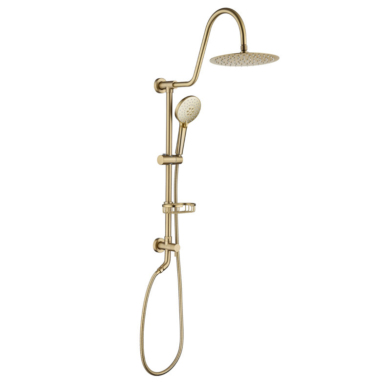Rainlex Rain Shower System Multi-function Hand Shower with  Slide Bar, Brushed Gold