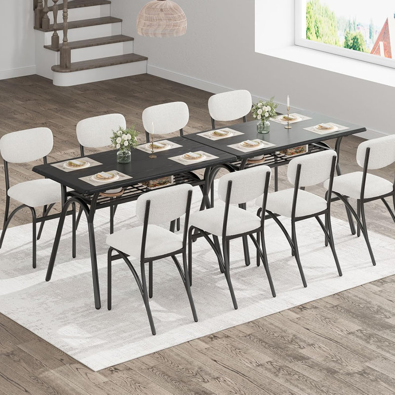 Ensemble de table de salle à manger 5 pièces pour 4 personnes, table de cuisine moderne avec 4 chaises bouclées, table de salle à manger rectangulaire avec tablette de rangement et plateau en marbre, mobilier de salle à manger beige pour petits espaces