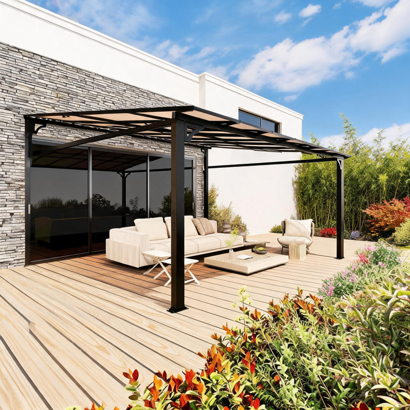 Pergola adossée de 3,65 m x 4,88 m avec toit en polycarbonate