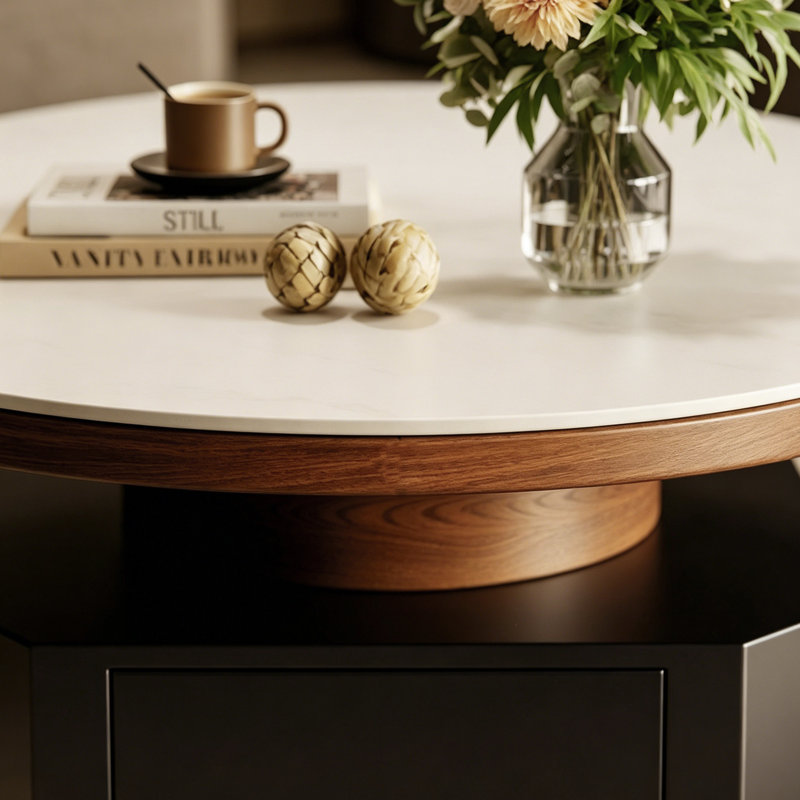 Petite table basse mobile avec roulettes, White Top/Black Base