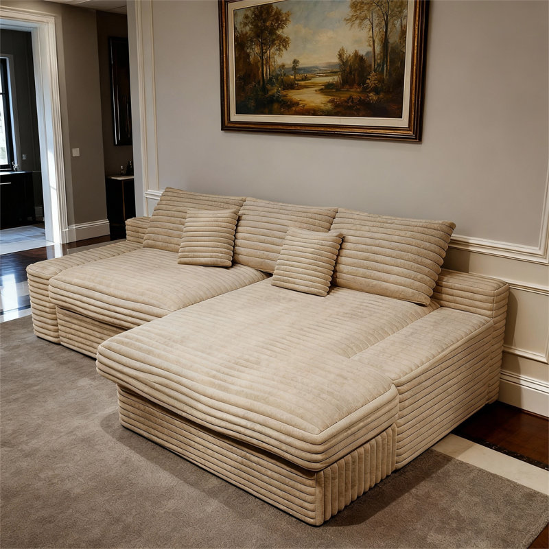 Canapé-lit modulaire en L de 104,3 po avec méridienne en forme de L avec méridienne, sans assemblage, emballage modulaire pour le salon et le salon, beige droit