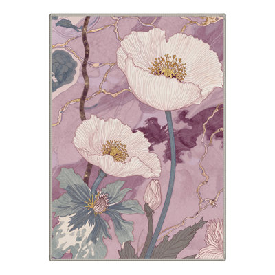 Asteria Boho Machine Washable White / Purple Indoor Area Rug with Non-Slip Backing