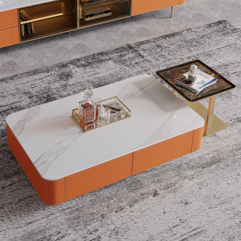 Rectangular stone slab coffee table, 14.2" H x 39.4" W x 19.7" D