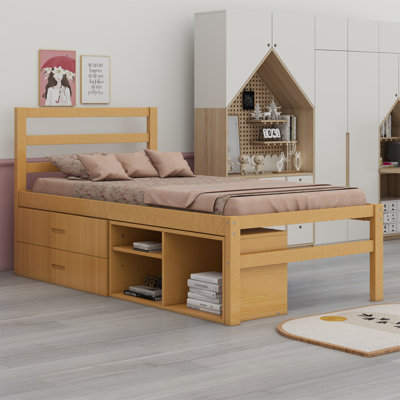 Platform Bed With Removable Storage Shelves BuiltIn Two Storage Drawers For Added Convenience