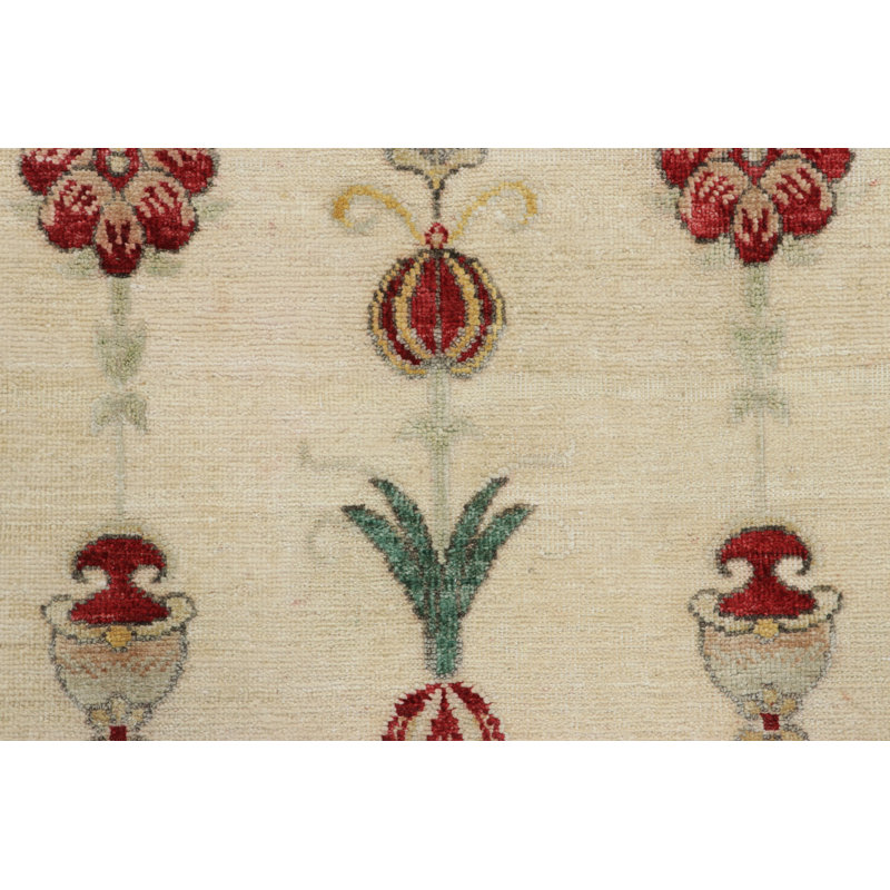 Rug & Kilim’S Block Print Rug, Cream White With Warm And Playful Floral Motifs