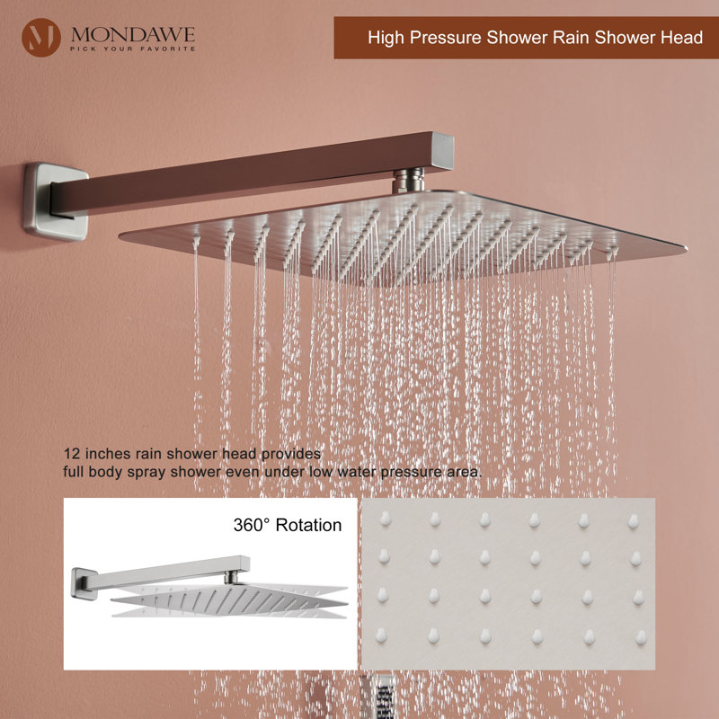 Herathena 3 Functions Wall Mounted Luxury Shower System with 6 Body Jets (Rough-in Valve Included), Brushed Nickel