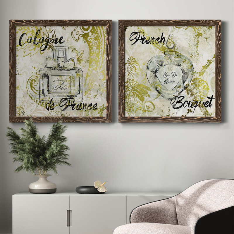 Ensemble de 2 cadres photo sur toile, "Deo", H 35,5 po x l 71 po x P 1,5 po, Encadré de bois de noyer
