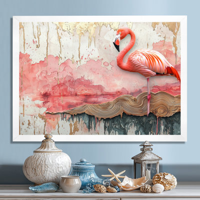 Flamingo In A Lake Of Blossom Tranquility II - Flamingo Wall Art Decor