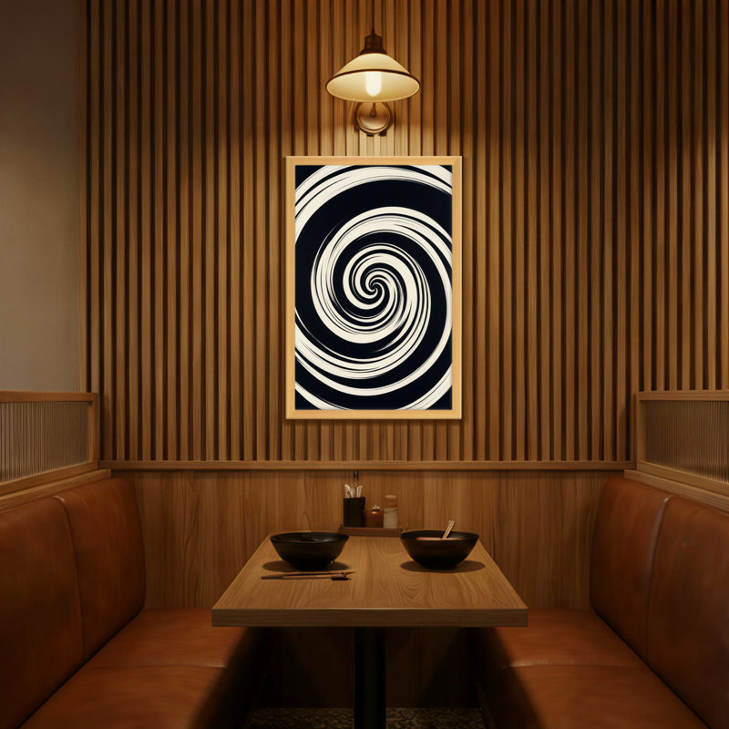 Motif abstrait en spirale noir et blanc, H 18 po x l 12 po