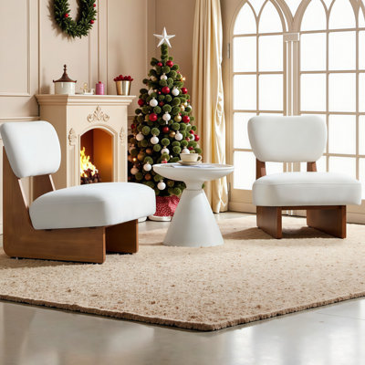 Stylish Set of 2 Minimalist Accent Lounge Chairs: Premium Polyester Upholstery & Solid Wood Base for Modern Living