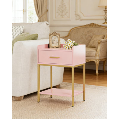 Table de chevet moderne avec tiroir de rangement et tablette ouverte, table de chevet compacte pour la chambre à coucher et le salon, design minimaliste avec des pieds en métal robustes