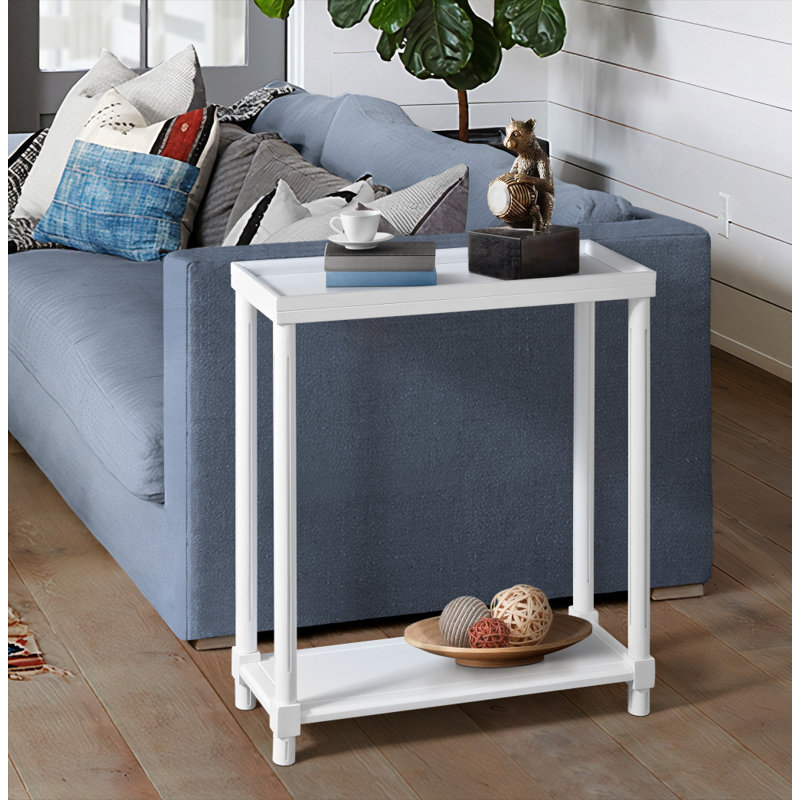 Ensemble de deux tables de bout rectangulaires en bois brun de 24 po avec tablette, Blanc