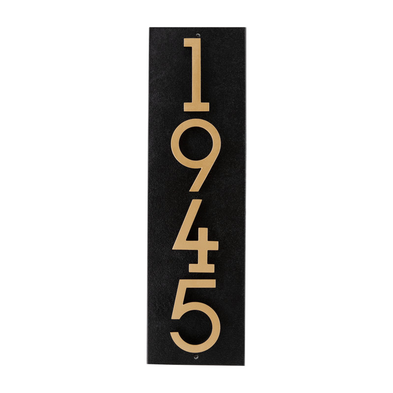 Floating 4-Number Vertical Sign, Black /w/ Black / Gold Modern Font Numbers, Yes